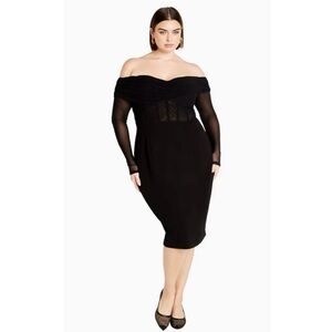 City Chic Womens Size 16‎ Black Off the Shoulder Midi Bodycon Formal Dress Retro